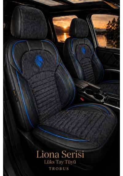 Fiat Albea 2002-2012 Araca Uyumlu Premium Tay Tüyü Koltuk Kılıfı Liona Serisi Siyah Mavi