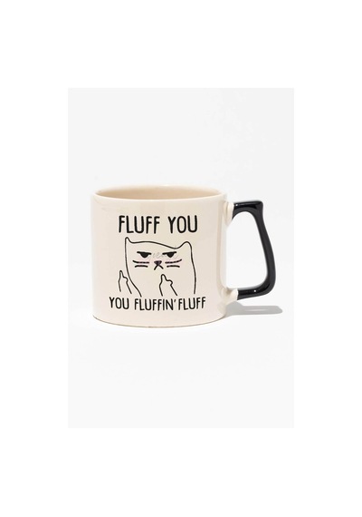 Fluff You Baskılı Hediyelik Siyah Kulplu Modern Seramik Kupa Siyah