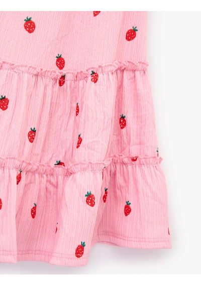 Koton Çilek Baskılı Fırfırlı Bürümcük İnce Askılı Elbise Pembe Desenli 6smg80060ak