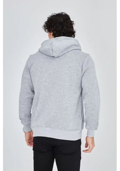 Biçomi Bicomı Unisex Tam Fermuarlı, Ayarlanabilir Kapüşonlu Günlük Termal Konfor Sweatshirt Melanj Gri