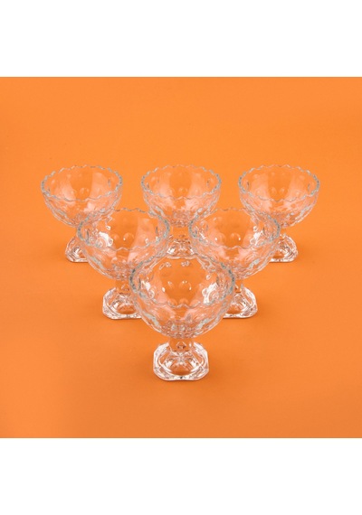 Delii Glass 6'lı Ayaklı Kase Seti - Şeffaf - 210 Ml Renkli