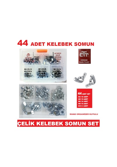 Kelebek Somun Çelik Kelebek Somun Seti 44 Parça N11.22557