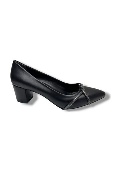 C-shoes Cv138-26 Cilt Deri Burgu Taşlı Kalın Topuk Kadın Ayakkabı 41-42 Siyah