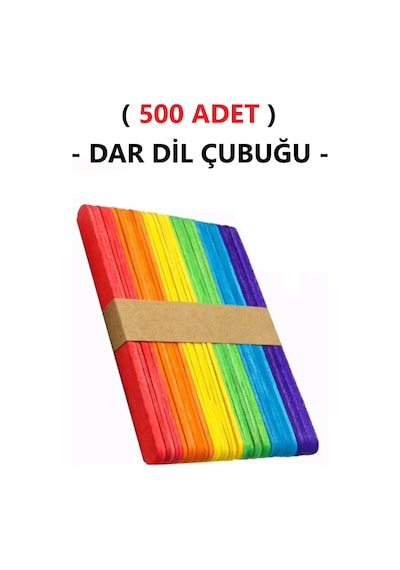 500 Adet Renkli Dar İnce Dil Çubuğu Ahşap Dondurma Çubuğu Renkli Maket Hobi Okul Proje Tasarım