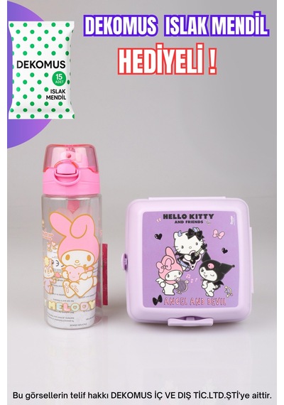 Dekomus Lisanslı My Melody&best Frıends Hello Kıtty,kuromı 500 Ml Matara Ve 2 Katlı Beslenme Kutusu /lunch Box Seti "ıslak Mendil Hediyeli" Beyaz