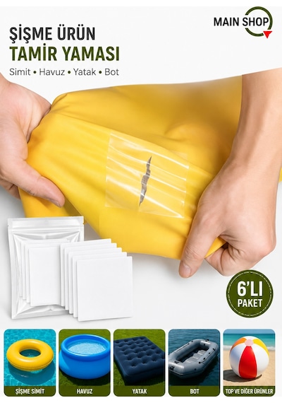 Mainshop 6'lı Set Pratik Şişme Simit, Havuz Ve Deniz Botu Tamir Yaması - Kendinden Yapışkanlı Onarım Seti M-51