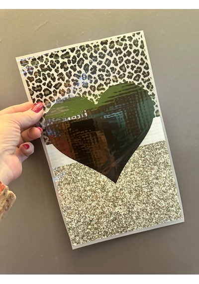 Ütü İle Yapışan Kalpli Leopar Transfer Baskı Arma 29x20 Cm