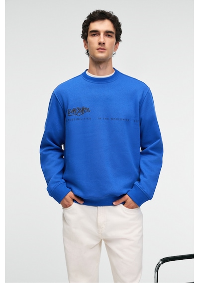 Grimelange IRVING Erkek Yuvarlak Yaka Göğsü Ve Önü Regular Fit Mavi Sweatshirt