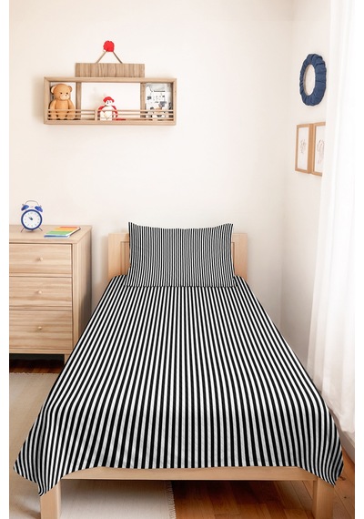 Siyah Çizgili Modern Genç Odası Tek Kişilik Pike Takımı-minimal 160x220 Cm Kapitone Yatak Örtüsü Mistik Ada Esintisi
