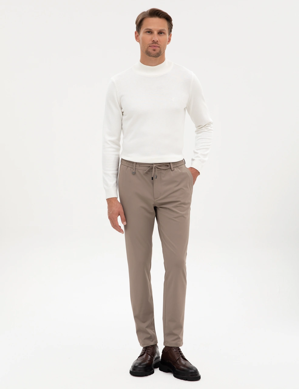 Pierre Cardin Ekru Slim Fit Yarım Balıkçı Yaka Basic Triko Kazak 50315457-vr019
