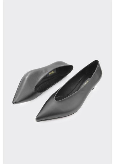 Derinet Hakiki Deri Kısa Topuklu Kadın Stiletto Siyah Siyah