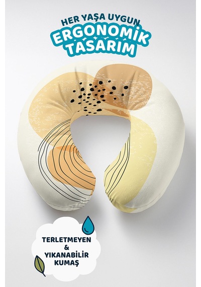 Soyut Modern Sarı Bej Boyun Yastığı - Minimalist Dalga Desenli Siyah Noktalı Yumuşak Seyahat Yastığı Çok Renkli