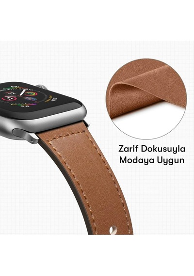 Ugr02 Apple Uyumlu Watch  38mm Kr415 Luaz Deri Kordon - Turuncu