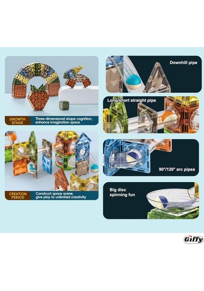 Giffy/manyetik Oyuncak Manyetik Blok Seti Stem Oyuncak 60 Parça -magic Magnetic Blocks