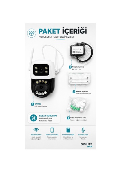 Cmr62 Çift Lens Wifi Güvenlik Kamerası Ptz Gece Görüşlü Hareket Takipli Ip Kamera - 888640493