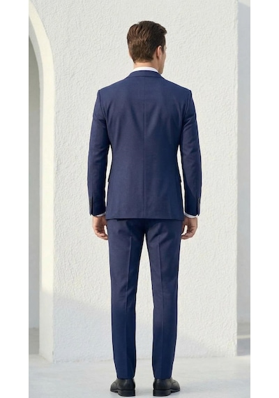 Tk 6893erkek Klasik 2 Li Takım Elbise 2 Düğmeli Slim Fit Esnek Kumaş Çift Yırtmaçlı 7 Drop Lacivert