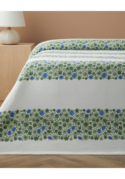 English Home Forest Blossom Baskılı Pamuklu Tek Kişilik Pike 150x220 Cm Yeşil Yeşil