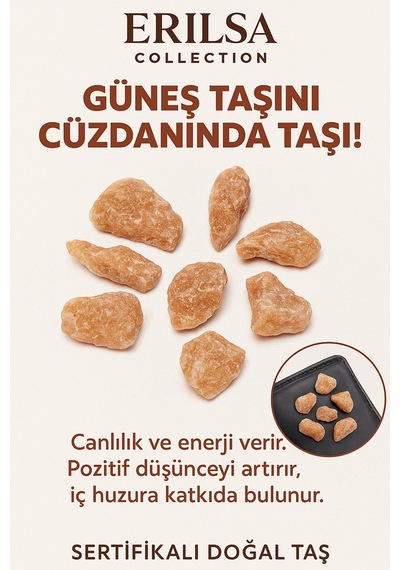 Sertifikalı Ham Cüzdan Boy Güneş Taşı Kütle - El Taşı - Neşe, Özgüven Ve Günlük Enerji Desteği