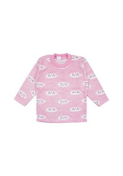 Bebegen Kız Bebek Bulut Desenli Alt Üst Pembe 2'li Pijama Takım Çok Renkli