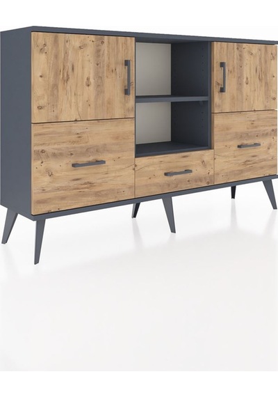 Arges Konsol 4 Raflı 3 Çekmeceli 3 Kapaklı 132x30x83 Antrasit-çam/çam Çam/çam Arges Konsol 4 Raflı 3 Çekmeceli 3 Kapaklı 132x30x83 Antrasit-çam/çam Çam/çam