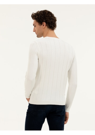 Cacharel Ekru Regular Fit Bisiklet Yaka Triko Kazak Bej