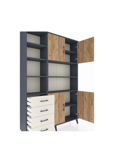 Arges Dolap 9 Raflı 4 Çekmeceli 4 Kapaklı 132x30x195 Antrasit... Antrasit
