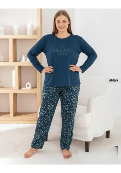 Pijamoni Kadın Milan Büyük Beden Bisiklet Yaka Uzun Kol İnce Pijama Takımı 7666/40 - 1 Adet Petrol Pijamoni Kadın Milan Büyük Beden Bisiklet Yaka Uzun Kol İnce Pijama Takımı 7666/40 - 1 Adet Petrol