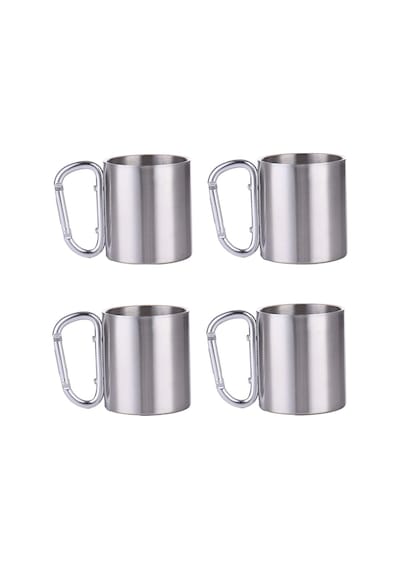 4 lü Karamina Çift Kat Çelik Kamp Bardağı Fincanı cin230-4 180 ML Gri