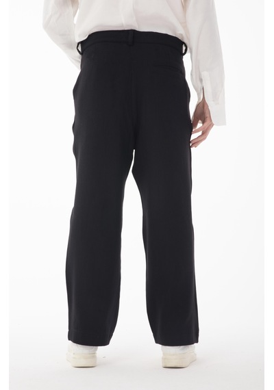 Rocqerx R-4415 Kemer Detaylı Keten Baggy Pantolon Siyah