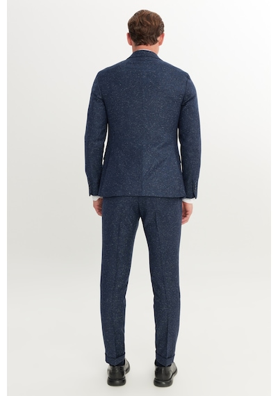 AC&Co / Altınyıldız Classics Erkek Lacı Slim Fit Dar Kesim Kırlangıç Yaka Desenli Takım Elbise Lacivert