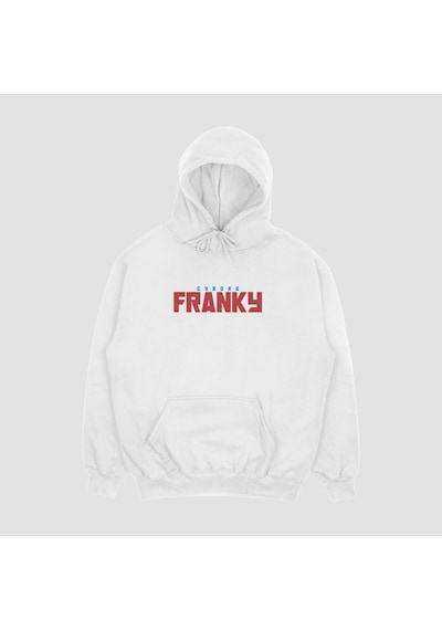 Unisex Beyaz Franky Baskılı Hoodie Oversize Kapşonlu Sweatshirt Beyaz