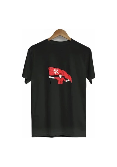 Veraura Lifestyle 1 Mayıs Emek Ve Dayanışma Bayraklı Emekçi Baskılı Bisiklet Yaka T-shirt - Siyah