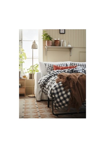 Ikea Ektandvınge Çift Kişilik Nevresim Seti, Beyaz Siyah-kareli, 240x220/50x60 Cm