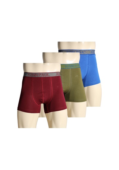 Kenn Paul 3'lü Erkek Düz Pamuklu Lüks Boxer -fitted Çok Renkli