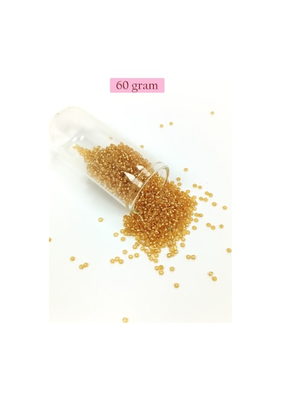 Dökme Cam Kum Boncuk 11/0 2 Mm - 60 Gram - Şeffaf Altın - Bnc062