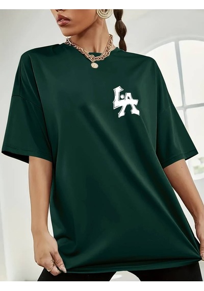 Flood Of Style Kadın Nefti Yeşili Logo La Baskılı Oversize Yeşil