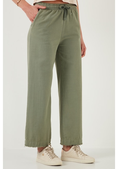 Lela Pamuklu Relaxed Fit Yüksek Bel Geniş Paça Bayan Pantolon 668Yp5275 Haki