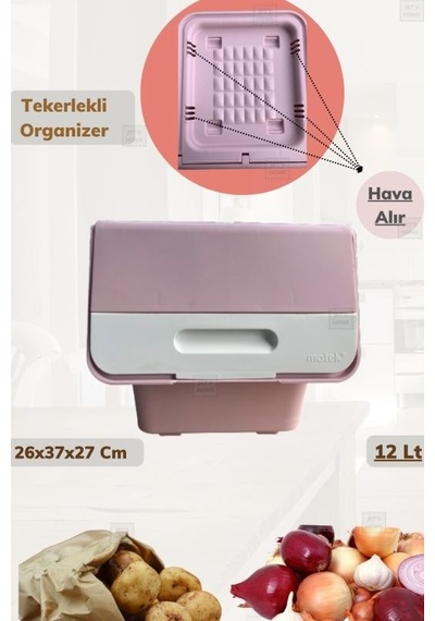 Tekerlekli Patateslik Soğanlık Erzak Kutusu Oyuncaklık Sebzelik Pembe 12 Lt Pembe