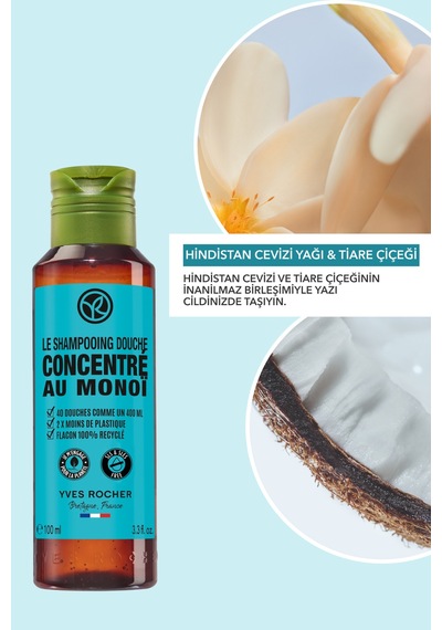 Yves Rocher Monoi Konsantre Nemlendirici Saç Ve Vücut Şampuanı-monoi De Tahiti-sls, Sles İçermez,vegan-100ml