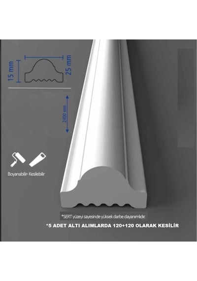 Boyanabilir Dekoratif Pvc Duvar Çıtası 2.5 Cm 1 Boy 240 Cm Duvar Süsleri Koridor Salon Çıta Tasarım