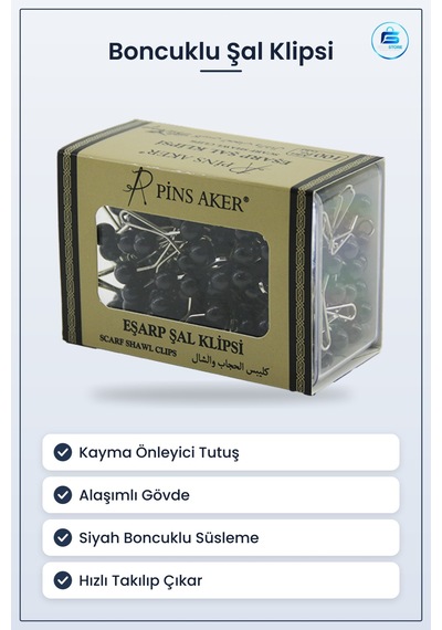 Boncuklu Siyah Eşarp Şal Klipsi Toka Alaşımlı Gövdeli Kayma Önley çok renkli