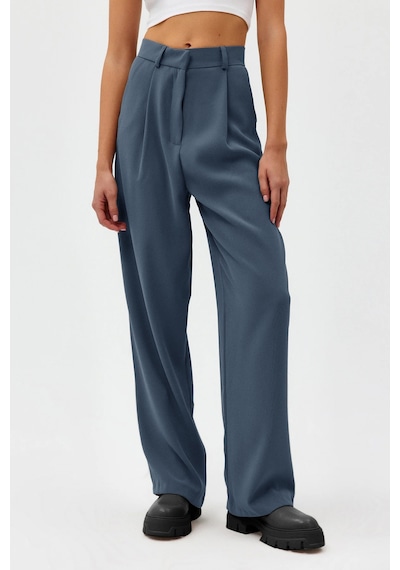 Açelyaokcu Premium Lowry Wide Leg Palazzo Dokuma Pantolon Petrol