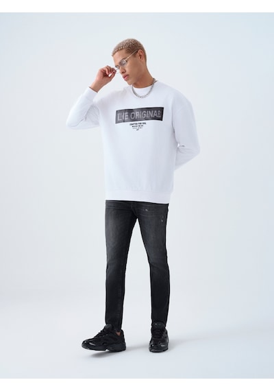 Relax Fit Erkek Sweatshirt Beyaz