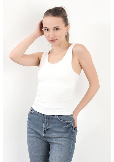 Giysa Kadın Askılı Kaplı Kare Yaka Body Beyaz - 5058 Beyaz