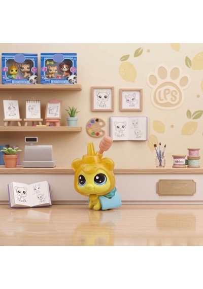 3 Parça Minişler Pet Shop Işıklı Toplu Kutulu Tekli Oyuncak Figürü - Bal Şapkalı Sarı Kedi