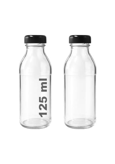Afracam 125 Ml Şeffaf Derin Siyah Metal Kapaklı Cam Şişe 125 Cc Meşrubat Şişesi Deep 6 Adet 7009