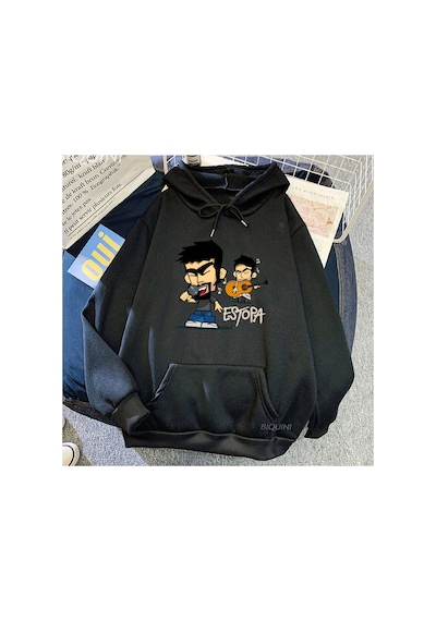 Tarzsokak Siyah Unisex Kapşonlu Pullovers Pa Kayarumba Duo Kıyafetleri Rahat Moda G