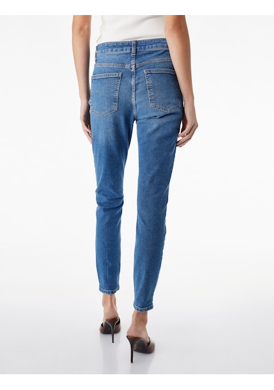Koton Yüksek Bel Pamuklu Düğmeli Dar Paça Skinny Denim Pantolon - Skinny Push Up Fit Jean Orta İndigo 6sal40192md
