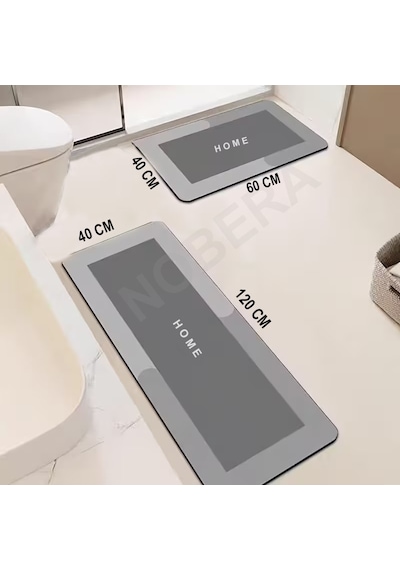 Nobera 2'li Ultra Emici Kaymaz Banyo Paspası Seti 40x60 Cm & 40x120 Cm Gri