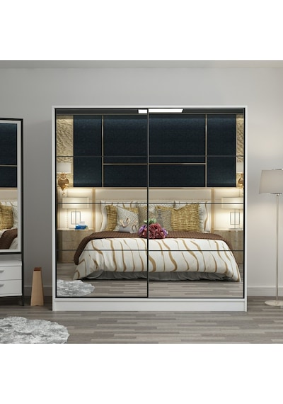 Minarmobilya Minar Kale 2 Kapaklı Aynalı Sürgülü Dolap 180 Cm - Beyaz (541417038)